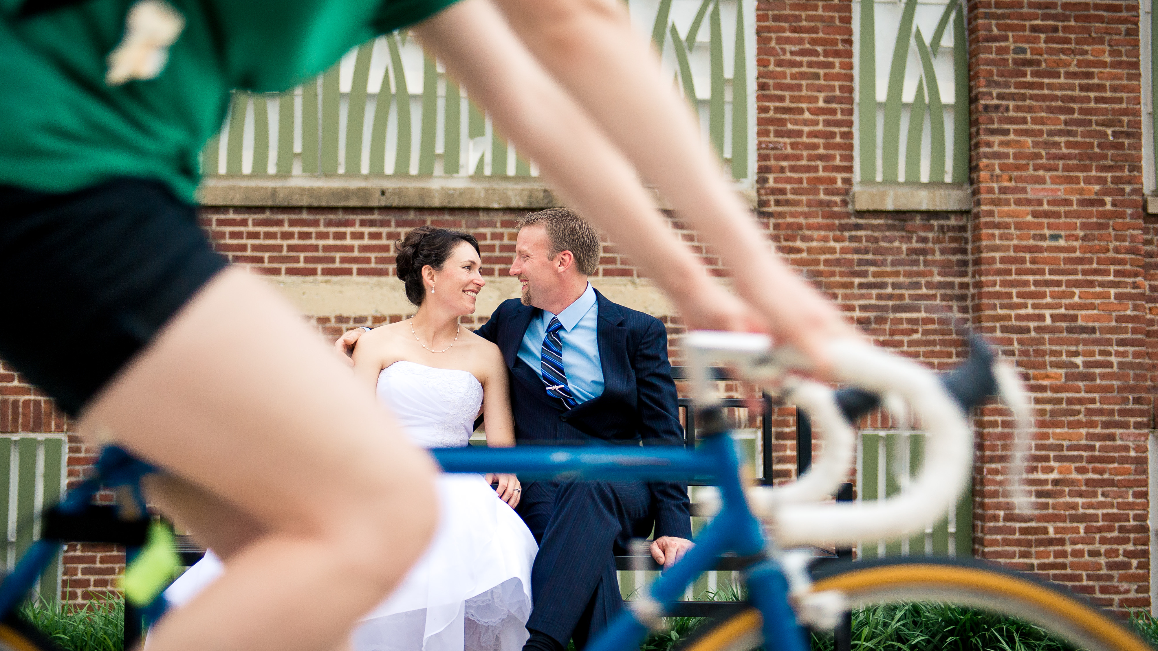 Fun biking wedding portrait