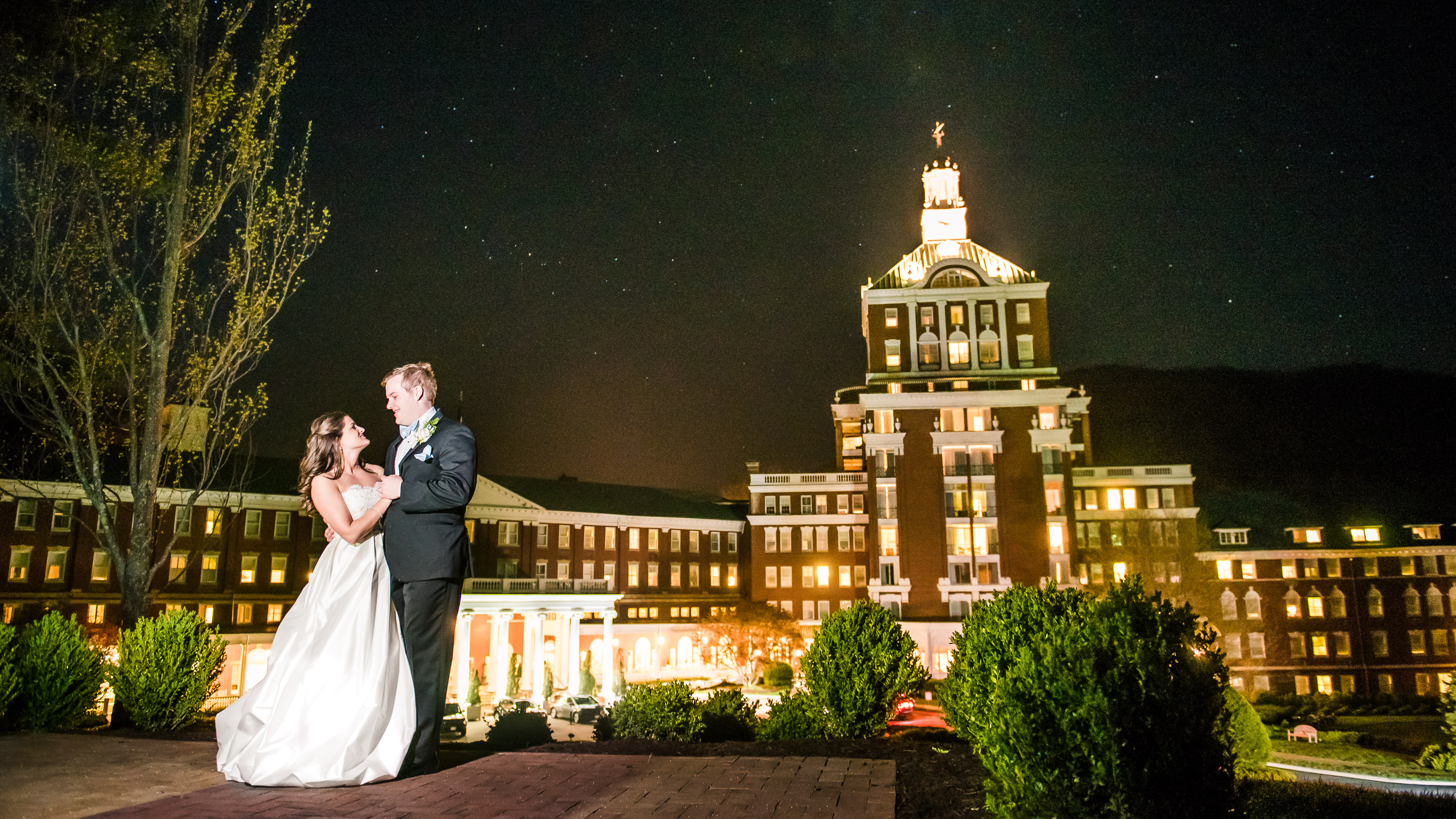 The Homestead wedding portraits at night