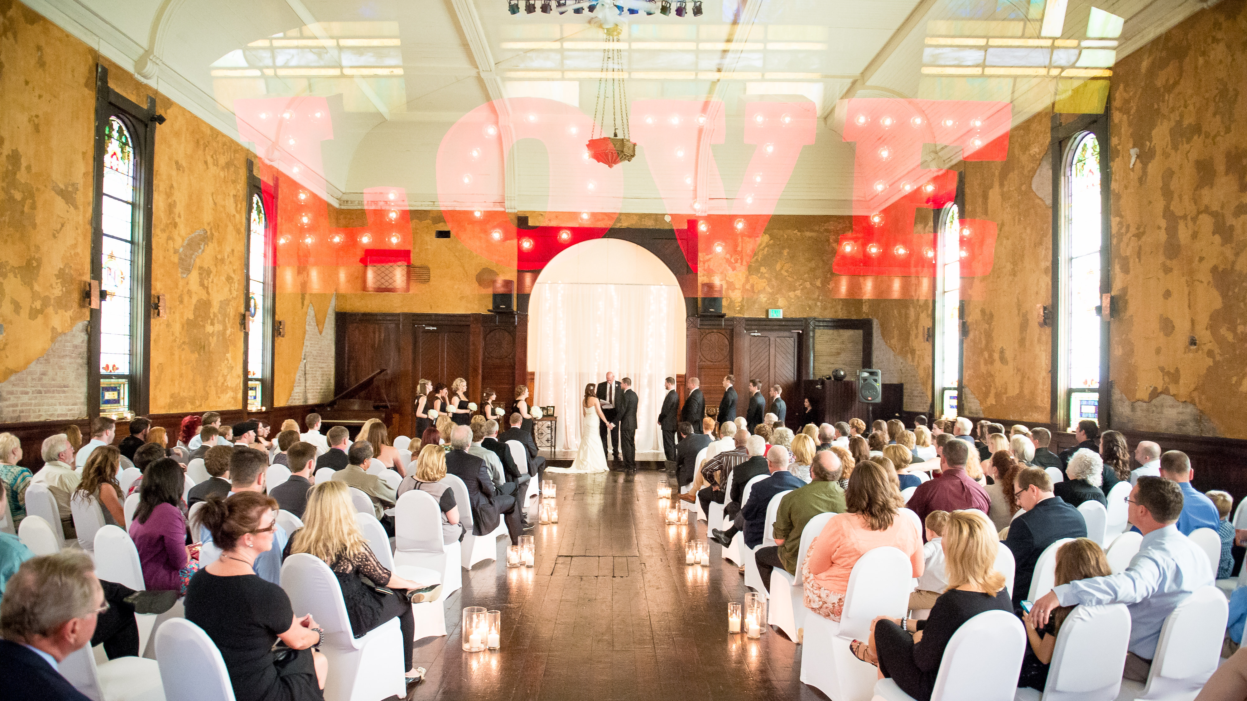 Creative Love wedding double exposure ceremony shot