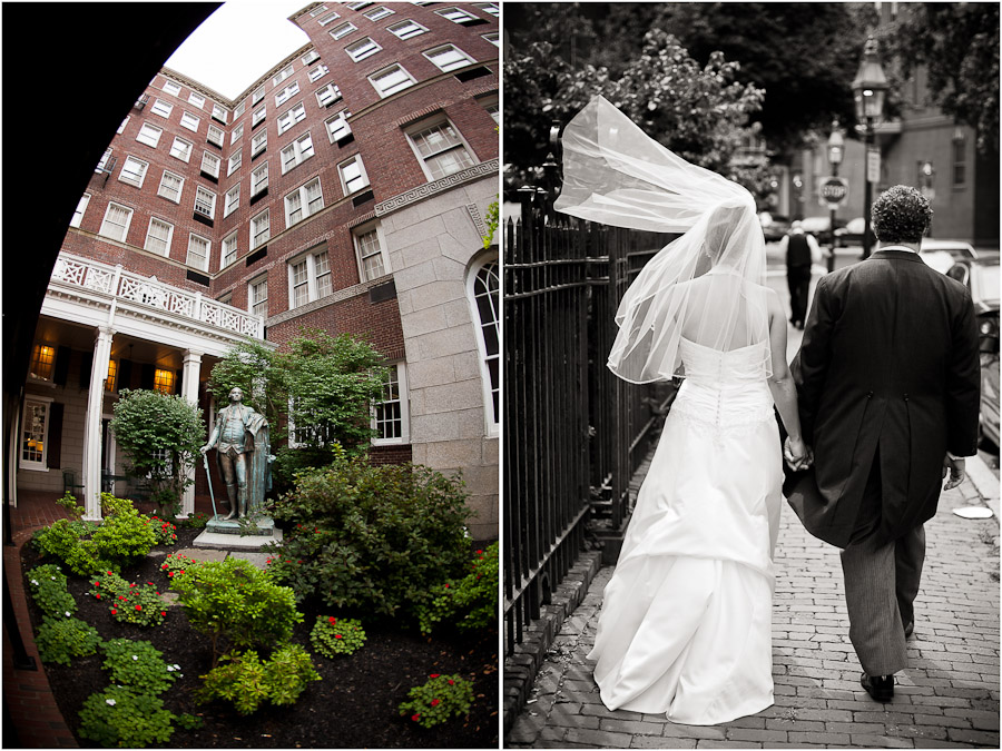 boston-church-advent-sheraton-commander-wedding-photography-20 bride and groom exiting from sheraton commander in boston