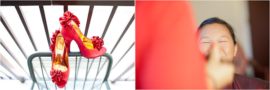 Bright red wedding shoes