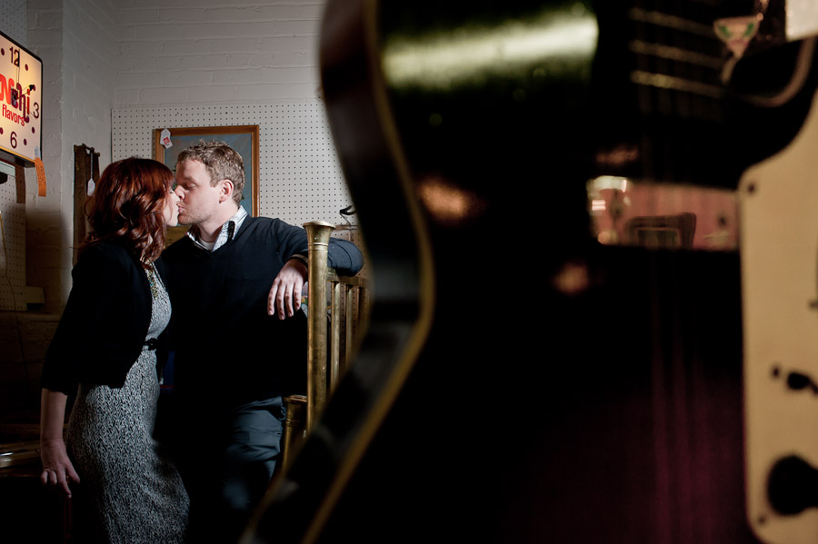 Louisville-Engagement-Photography-Antique-Dogs-Bar-Bookstore-3 Vintage Music Engagement Session