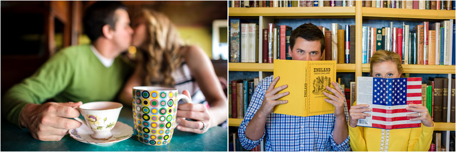 Richmond-Virginia-Engagement-Photography-Helens-Restaurant-Black-Swan-Books Funny American and British Engagement Session Photos