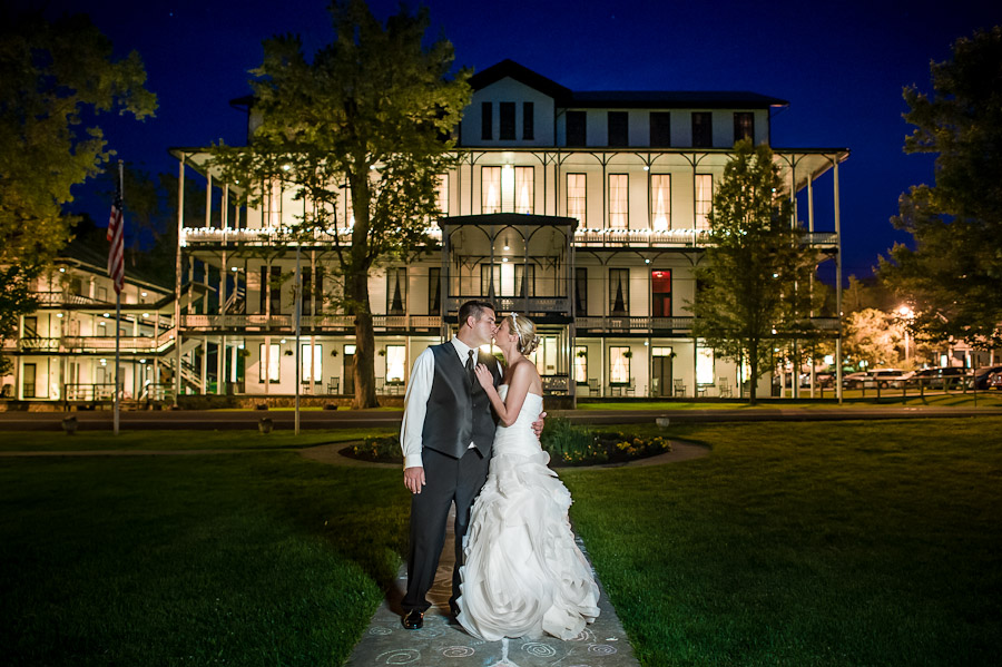 Orkney-Springs-Shrine-Mont-Wedding-Photography-Lori-Will-29 Night Portrait of Bride and Groom at Orkney Springs Hotel Wedding