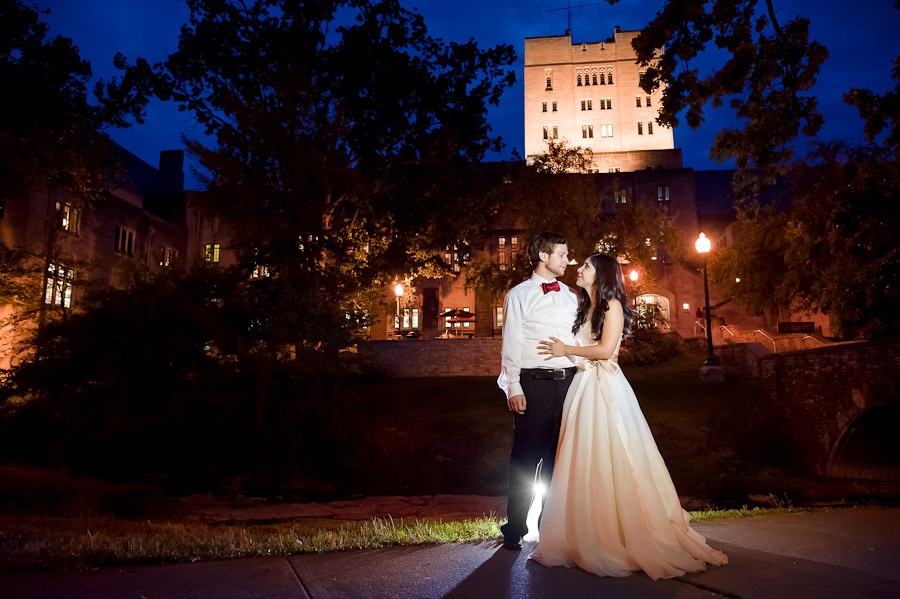 Indiana University Wedding Photography Alumni Hall Night Portrait