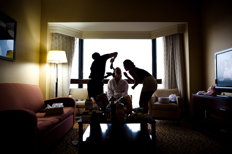 Bride getting ready at Marriott in downtown Richmond VA