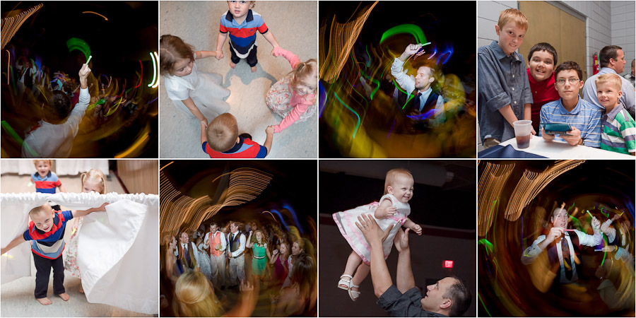 Kids and glow sticks fun wedding reception dance shots