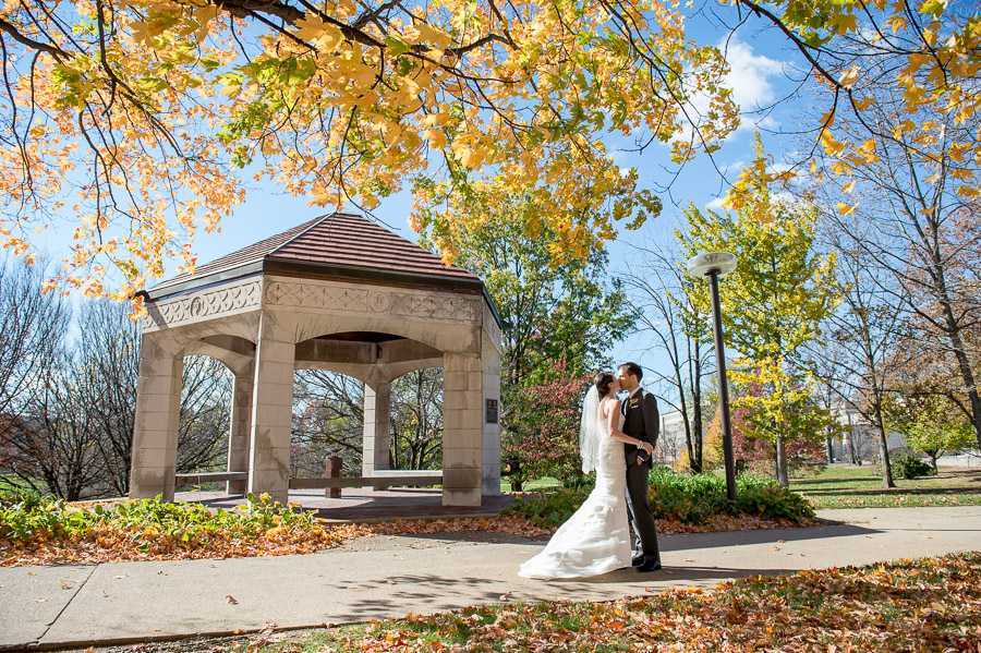 beautiful fall wedding photo on IU Bloomington campus