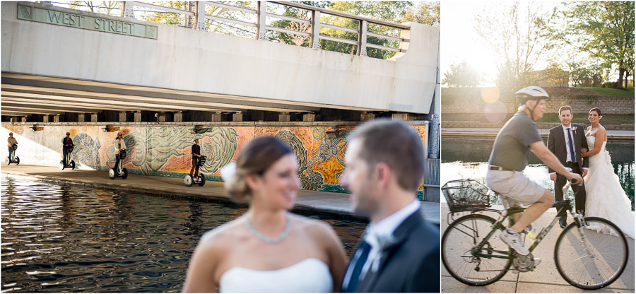 Hilarious wedding photos with segway and biker passerbys.