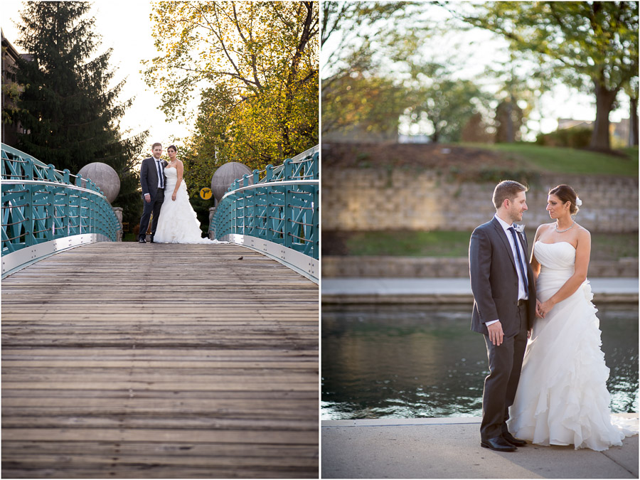 Romantic and sweet vibrant wedding pics on downtown Indy Canal Walk