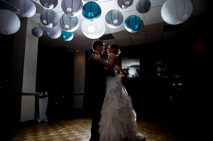 Gorgeous and fun first dance photo under DIY hanging lanterns