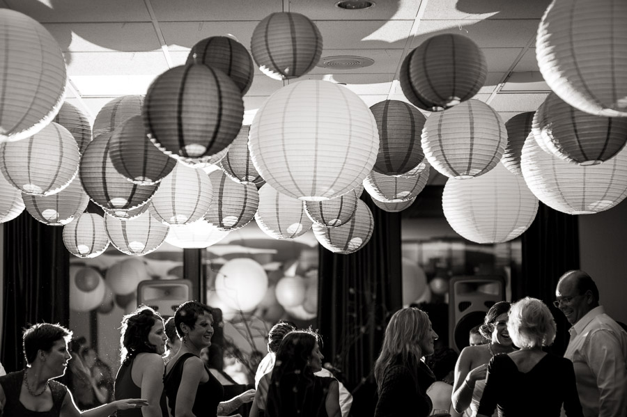 Artsy dance floor photo with DIY hanging circle paper lanterns