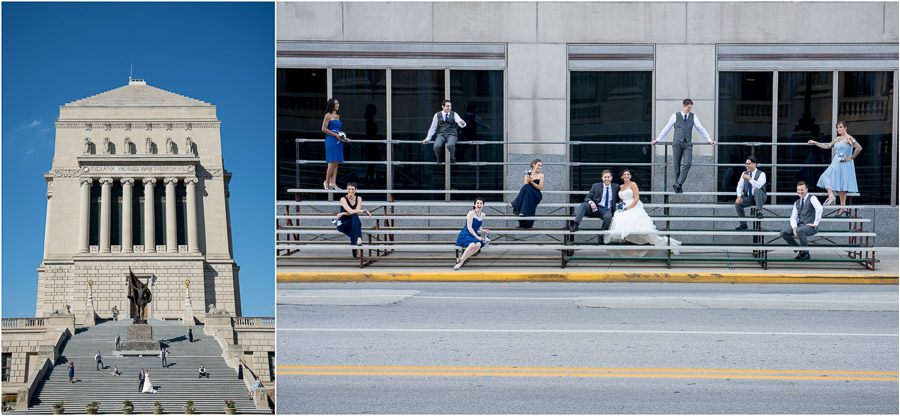 Fun, quirky, and urban Minimalist bridal party shots at Indianapolis War Memorial Downtown