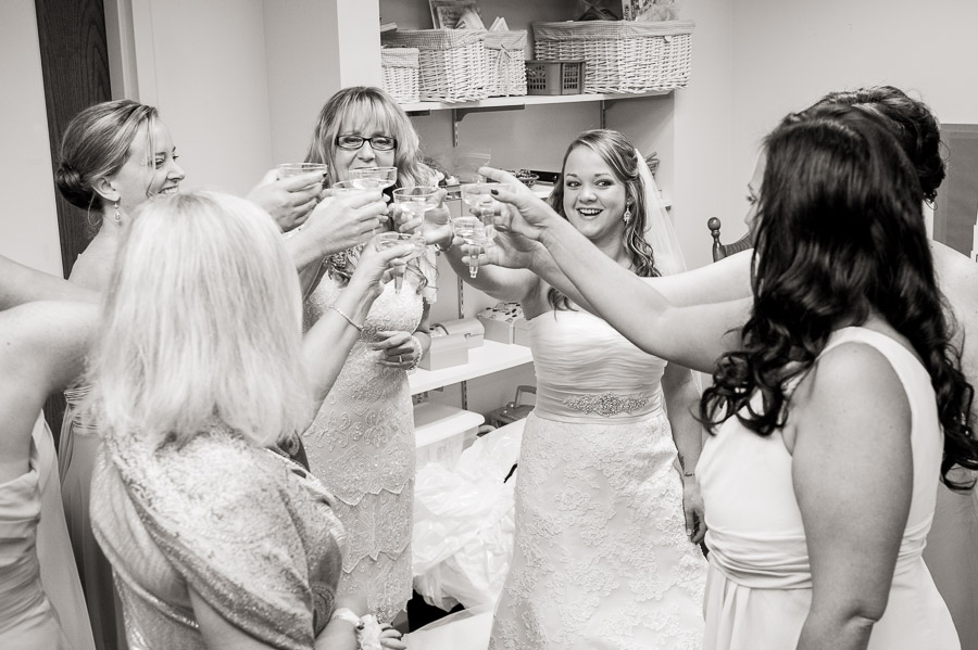 Nashville-Indiana-Brown-County-Wedding-Photography-Julianna-Levi-03 Bride's pre-wedding toast with bridesmaids at Brown County wedding