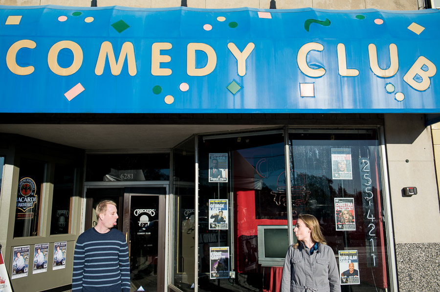 Broad-Ripple-Indianapolis-Wedding-Engagement-Photography-Rebecca-Nathan-02 Indianapolis Comedy Club funny engagement photo