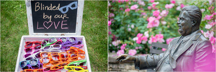 Upland-Brewery-Indiana-University-Bloomington-Wedding-Lydia-John-03 funny, hilarious, bright sunglasses wedding favors detail photography on Indiana University campus