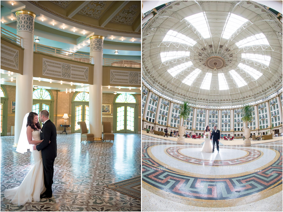 Creative wedding portraits in West Baden Springs Hotel