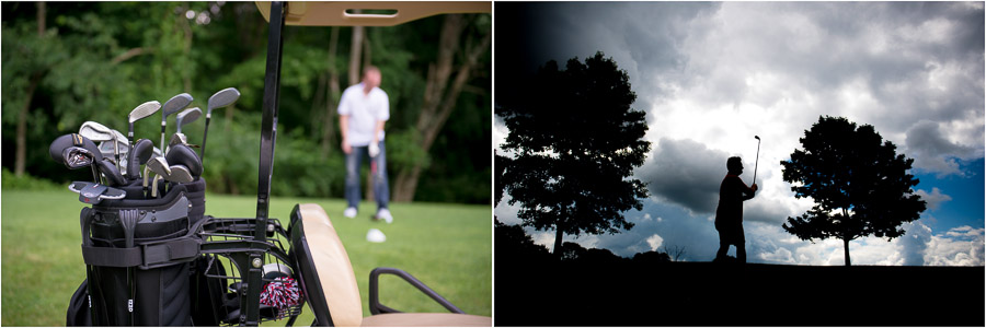 The-Fields-Wedding-Photography-Bloomington-Indiana-Erin-Jim-02 Groomsmen golfing pre-wedding in Bloomington at the IU Golf course