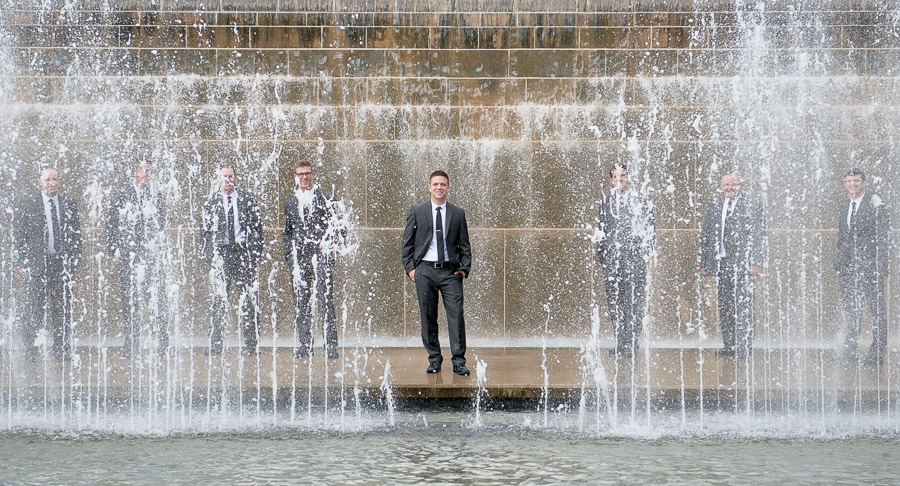 Muhammad-Ali-Center-Wedding-Photography-Louisville-Kentucky-Megan-Ryan-04 Fun groomsmen portrait behind water
