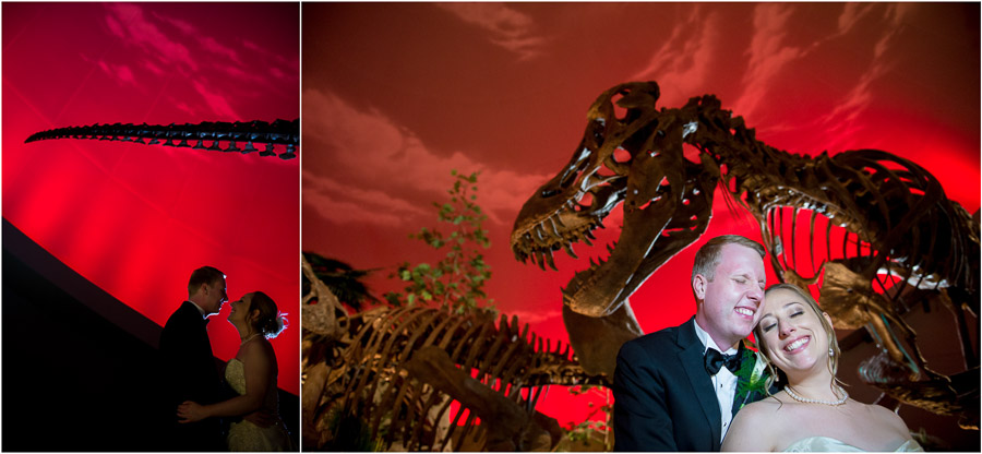 Indianapolis-Childrens-Museum-Wedding-Photography-Rebecca-Nathan-12 Wedding Photos in front of dinosaurs! (Indy Kids Museum)