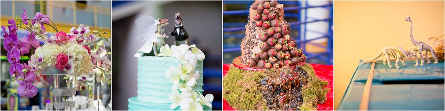Indianapolis-Childrens-Museum-Wedding-Photography-Rebecca-Nathan-16 Amazing, fun, and colorful wedding details and cakes with dinosaurs at Indianapolis Children's Museum