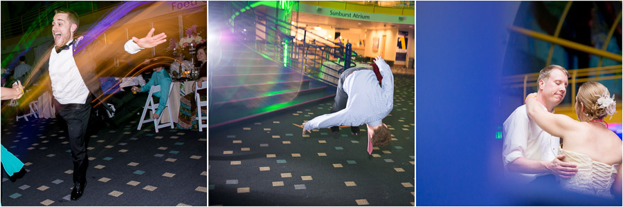 Indianapolis-Childrens-Museum-Wedding-Photography-Rebecca-Nathan-20 Fun and silly wedding dancing moments at Indy Kids Museum