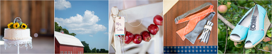 colorful and fun apple wedding details from orchard wedding in Northern Indiana