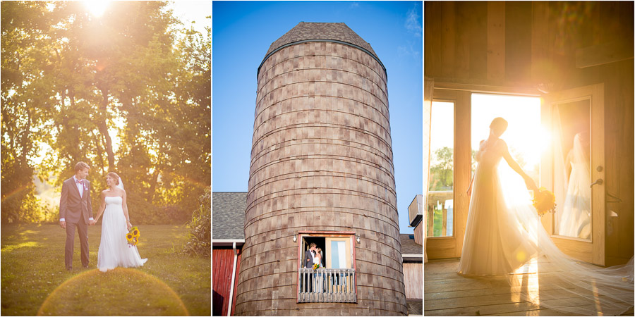 sweet, sunny, and romantic photos of wedding couple in orchard and in barn