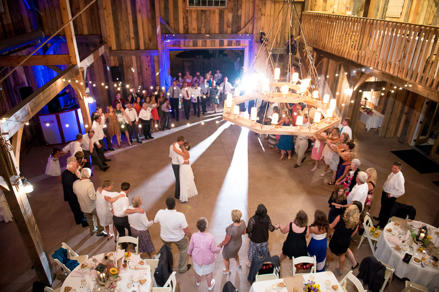 Fun, romantic first dance photo at barn wedding in Indiana