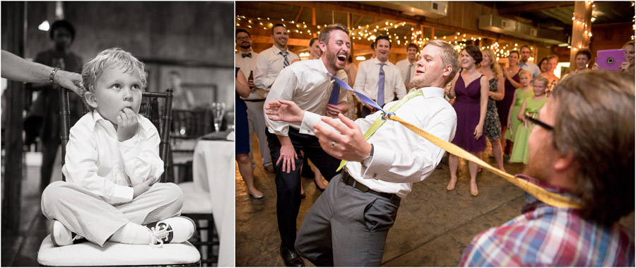 Bluemont-Vineyard-Wedding-Photography-Katie-Doug-16 funny photo of kid at reception and wild tie limbo party pic at Bluemont Vineyard