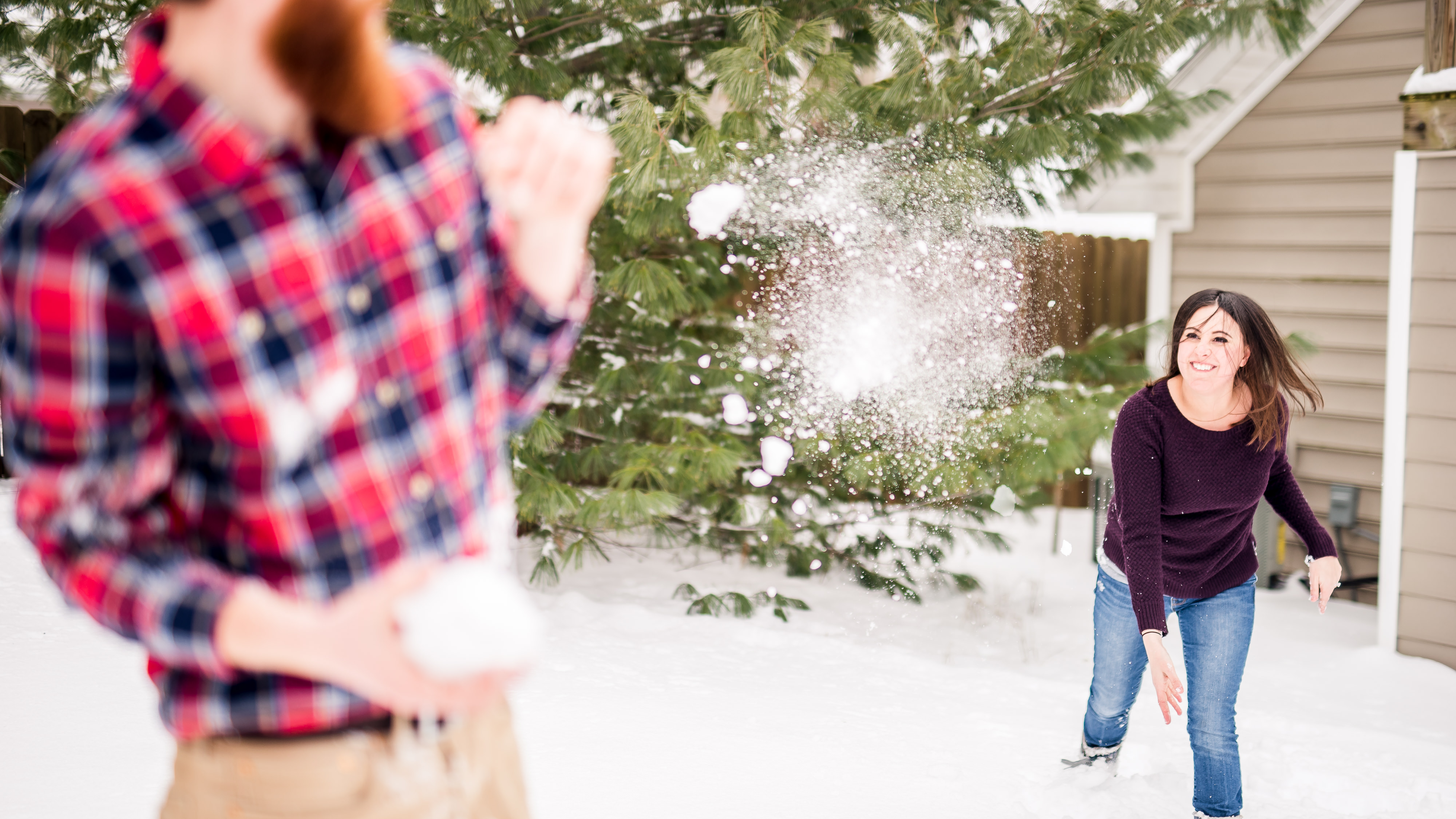 snowball fight engagement photos