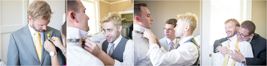 mustard-seed-gardens-wedding-photography-indiana-jen-tyler-03 Funny groom and groomsmen getting ready and helping each other before Indiana wedding