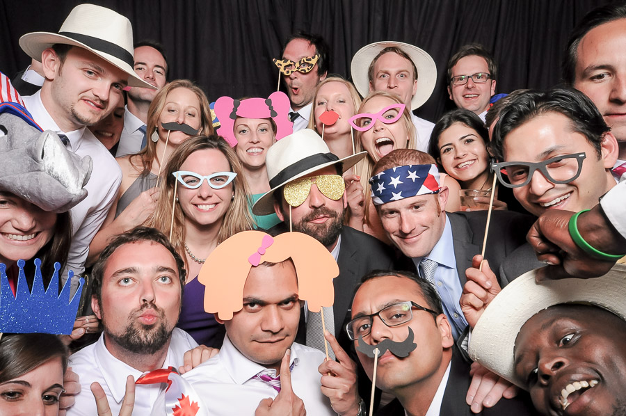 Very crowded and fun photobooth photo from Virginia wedding