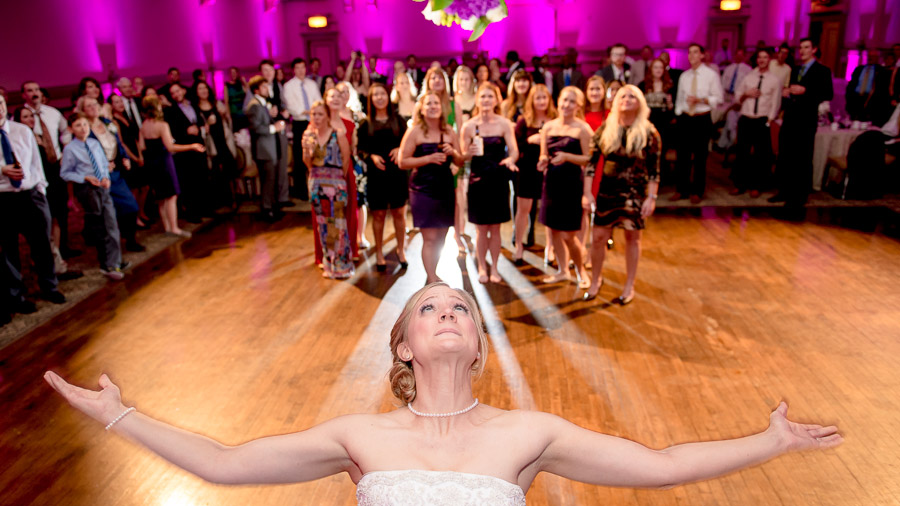 Bloomington-Indianapolis-Wedding-Photographers-2013-Favorite-Photos-of-the-Year-35 Perfectly timed bouquet toss by TALL + small Photography!