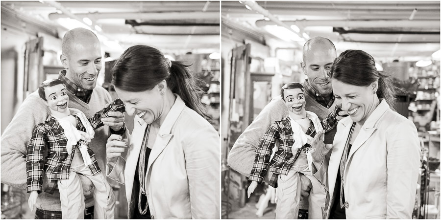 Bloomington-Indianapolis-Wedding-Photographers-2013-Favorite-Photos-of-the-Year-61 Hilarious engagement photos with ventriloquist dummy at Bloomington Antique Mall