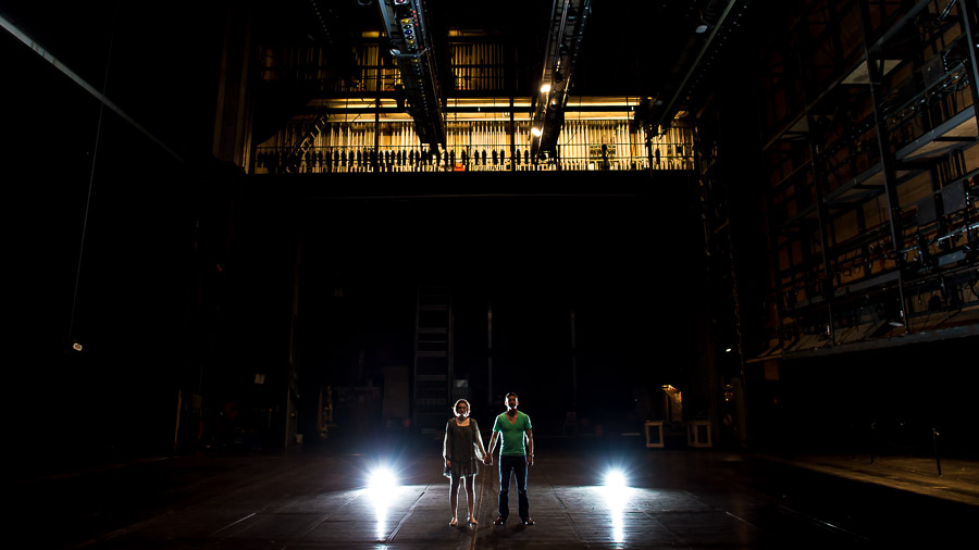 Bloomington-Indianapolis-Wedding-Photographers-2013-Favorite-Photos-of-the-Year-75 Engagement pics backstage at theater on IU campus by TALL + small Photography