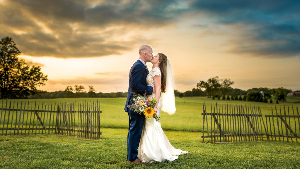 wedding couple at their fairview farm wedding